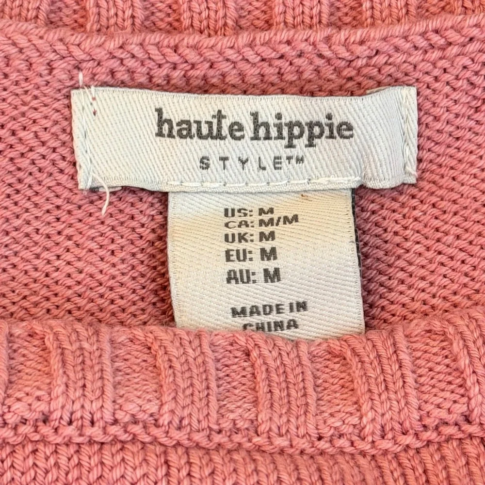 Haute Hippie Style Pink Floral Butterfly Embroidered Knit Sweater‎ Womens M Boho
